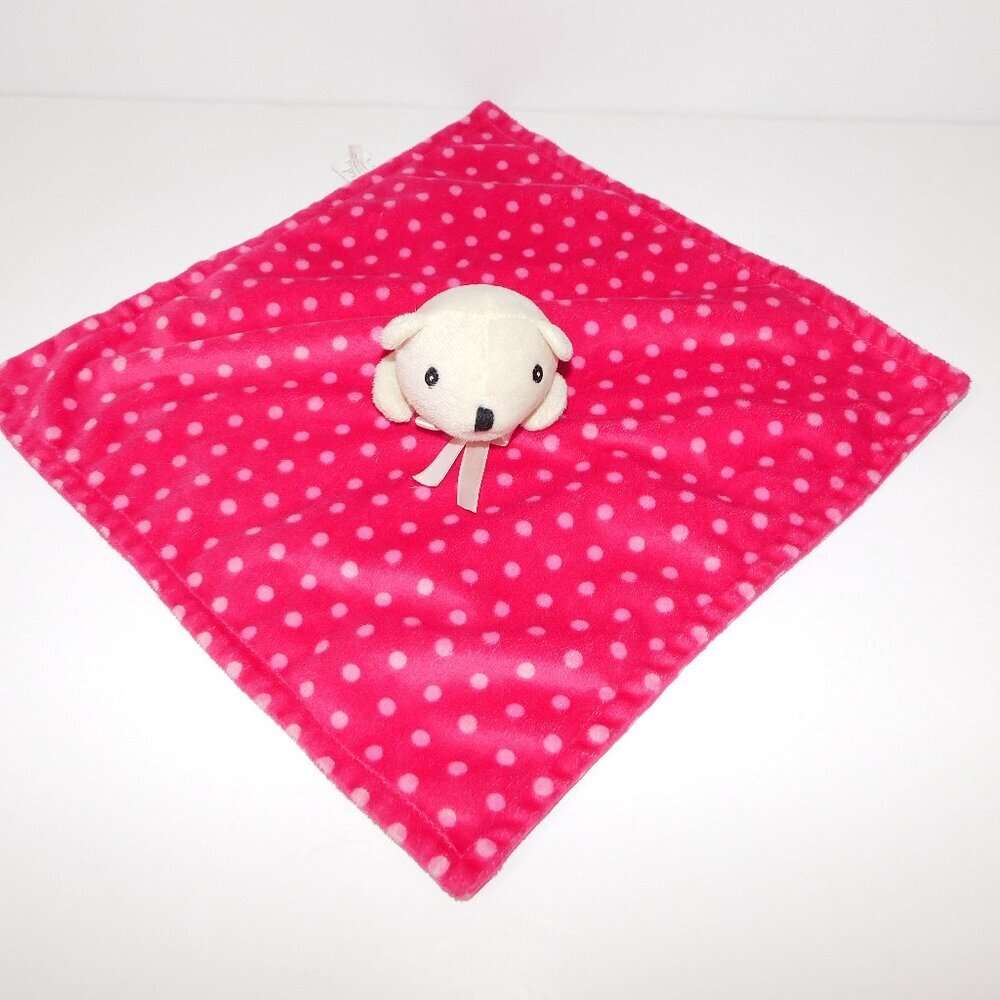 Cream Bear Pink Fuchsia Polka Dot Plush Security blanket Baby lovey nunu